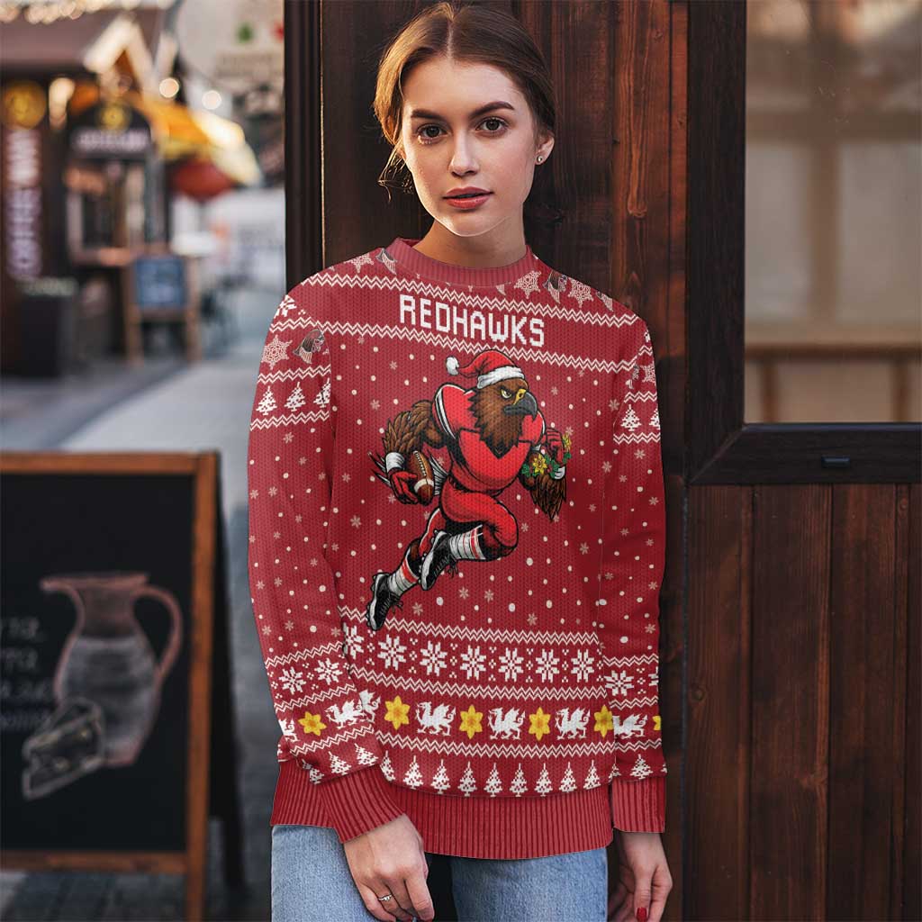 Personalized Radnorshire Wales Christmas Ugly Christmas Sweater Red-Tailed Hawk Rugby - Wonder Print Shop