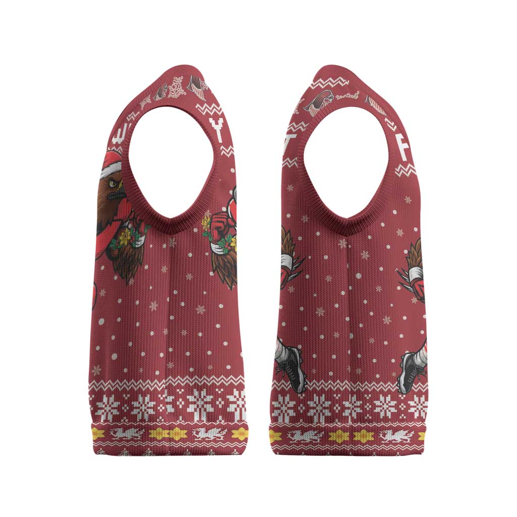 Personalized Radnorshire Wales Christmas Knitted V-Neck Vest Red-Tailed Hawk Rugby - Wonder Print Shop