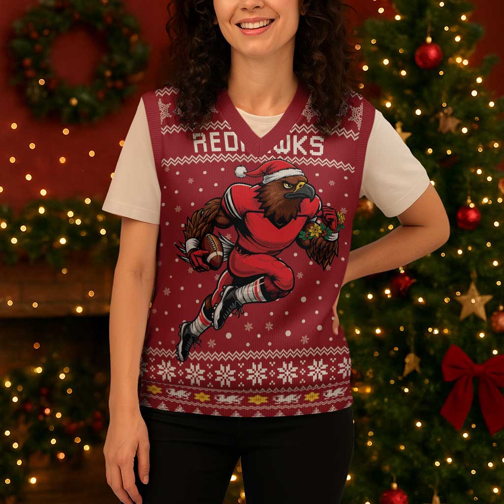 Personalized Radnorshire Wales Christmas Knitted V-Neck Vest Red-Tailed Hawk Rugby - Wonder Print Shop