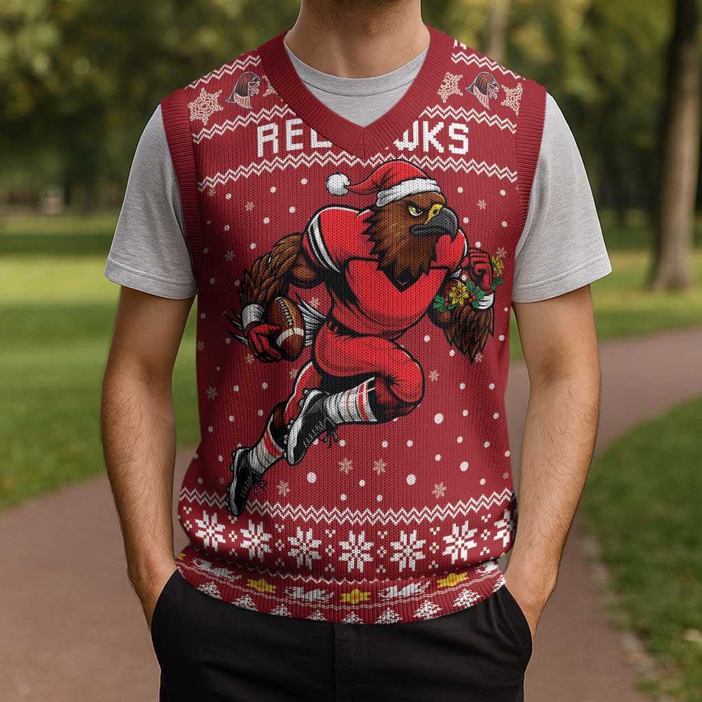 Personalized Radnorshire Wales Christmas Knitted V-Neck Vest Red-Tailed Hawk Rugby - Wonder Print Shop