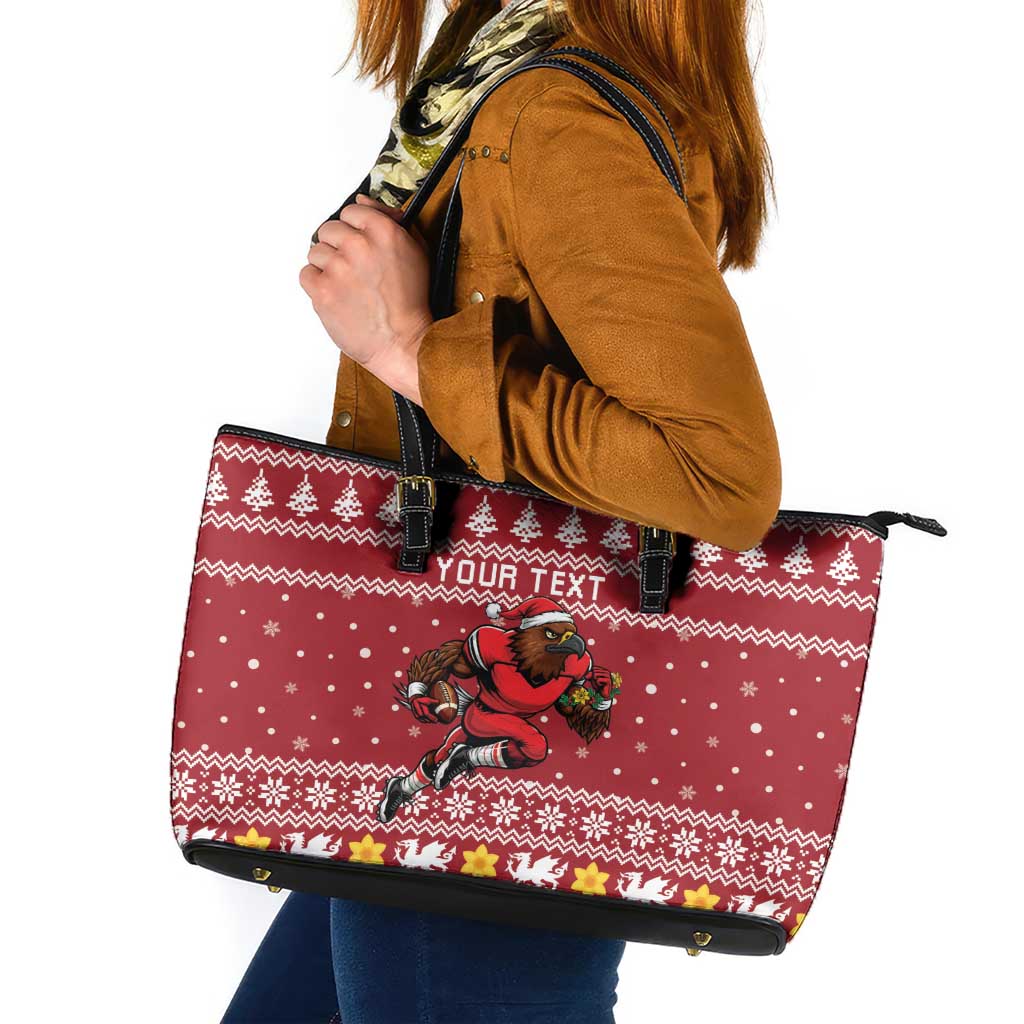 Personalized Radnorshire Wales Christmas Leather Tote Bag Red-Tailed Hawk Rugby - Wonder Print Shop