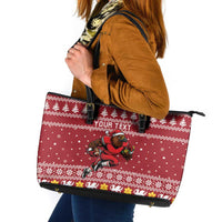Personalized Radnorshire Wales Christmas Leather Tote Bag Red-Tailed Hawk Rugby - Wonder Print Shop