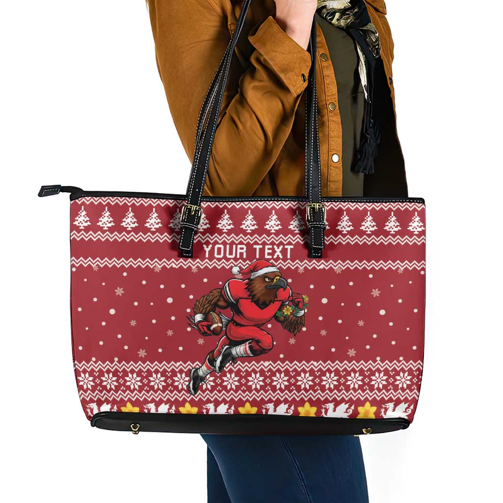 Personalized Radnorshire Wales Christmas Leather Tote Bag Red-Tailed Hawk Rugby - Wonder Print Shop
