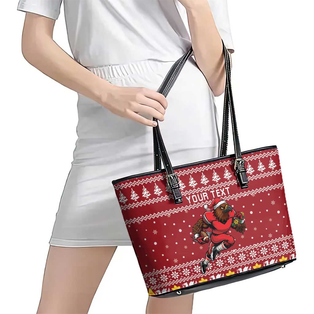 Personalized Radnorshire Wales Christmas Leather Tote Bag Red-Tailed Hawk Rugby - Wonder Print Shop