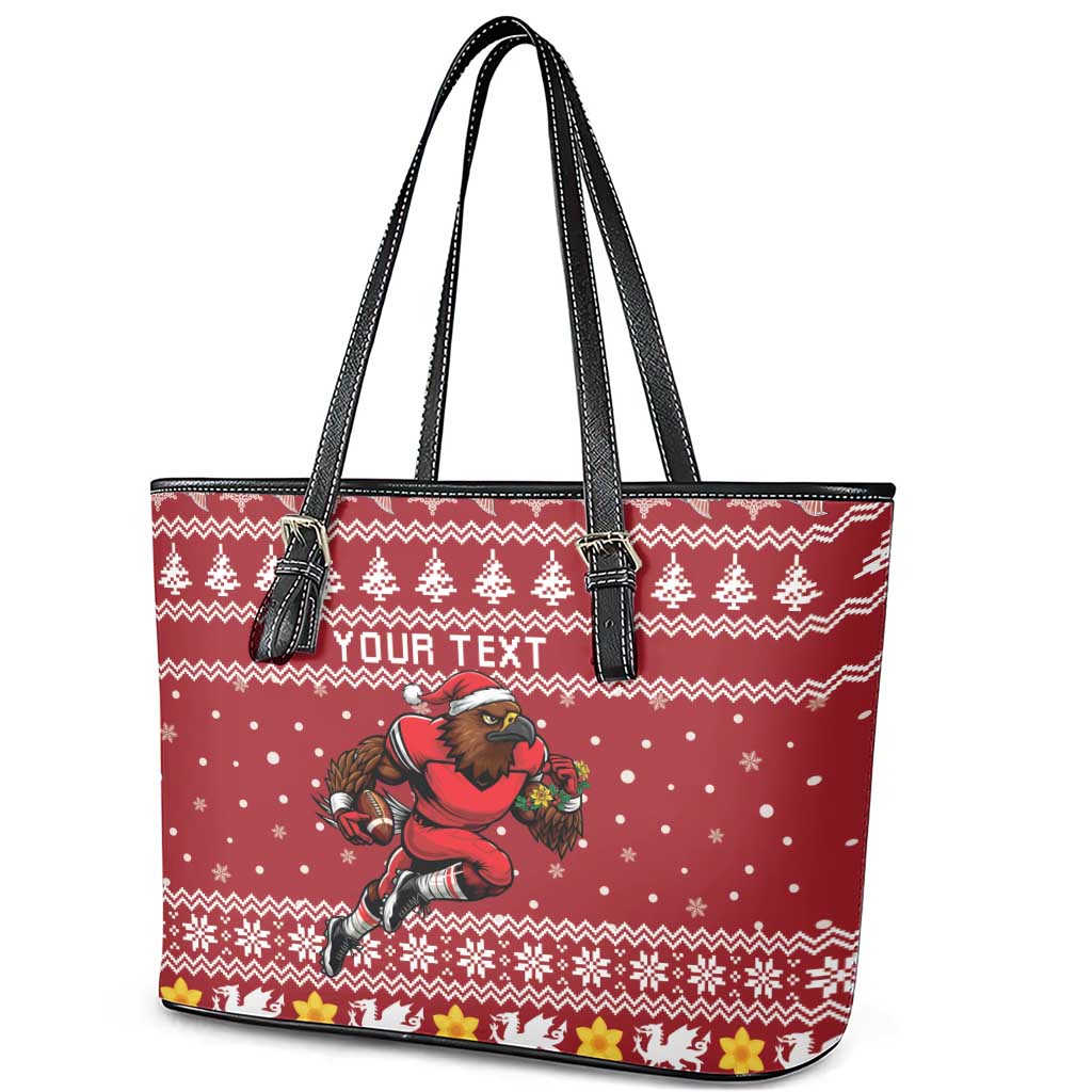 Personalized Radnorshire Wales Christmas Leather Tote Bag Red-Tailed Hawk Rugby - Wonder Print Shop