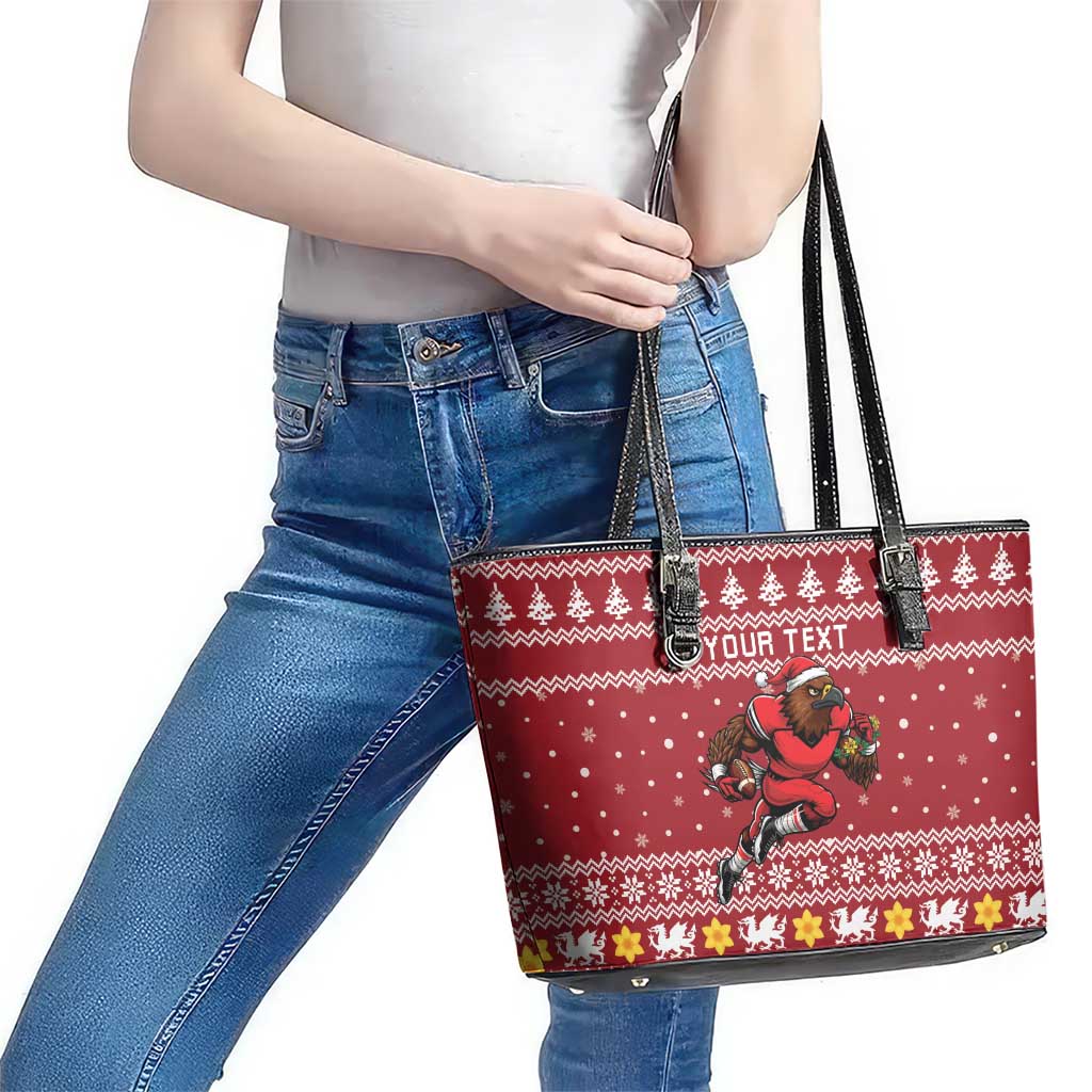 Personalized Radnorshire Wales Christmas Leather Tote Bag Red-Tailed Hawk Rugby - Wonder Print Shop