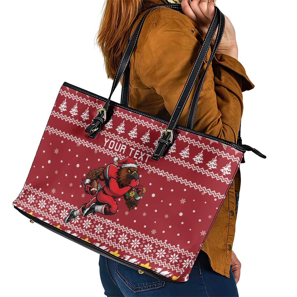 Personalized Radnorshire Wales Christmas Leather Tote Bag Red-Tailed Hawk Rugby - Wonder Print Shop