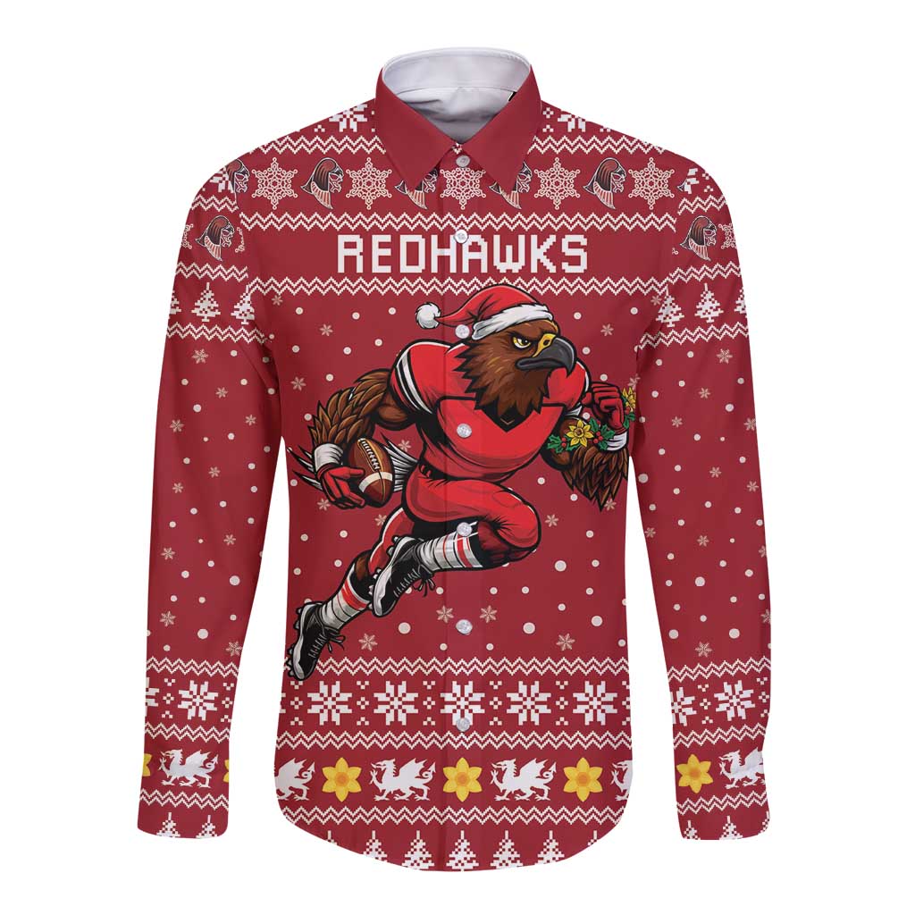 Personalized Radnorshire Wales Christmas Long Sleeve Button Shirt Red-Tailed Hawk Rugby - Wonder Print Shop
