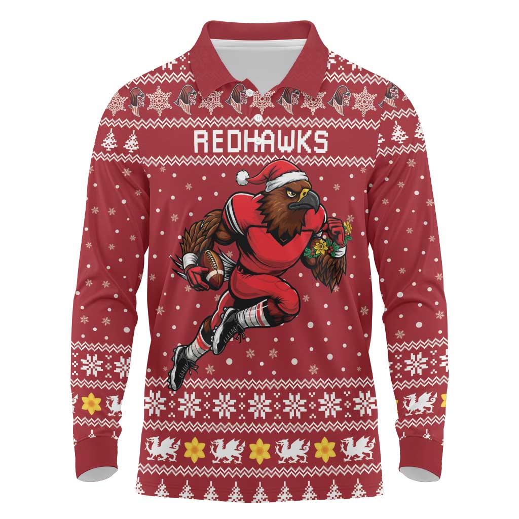 Personalized Radnorshire Wales Christmas Long Sleeve Polo Shirt Red-Tailed Hawk Rugby - Wonder Print Shop