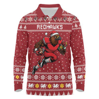 Personalized Radnorshire Wales Christmas Long Sleeve Polo Shirt Red-Tailed Hawk Rugby - Wonder Print Shop