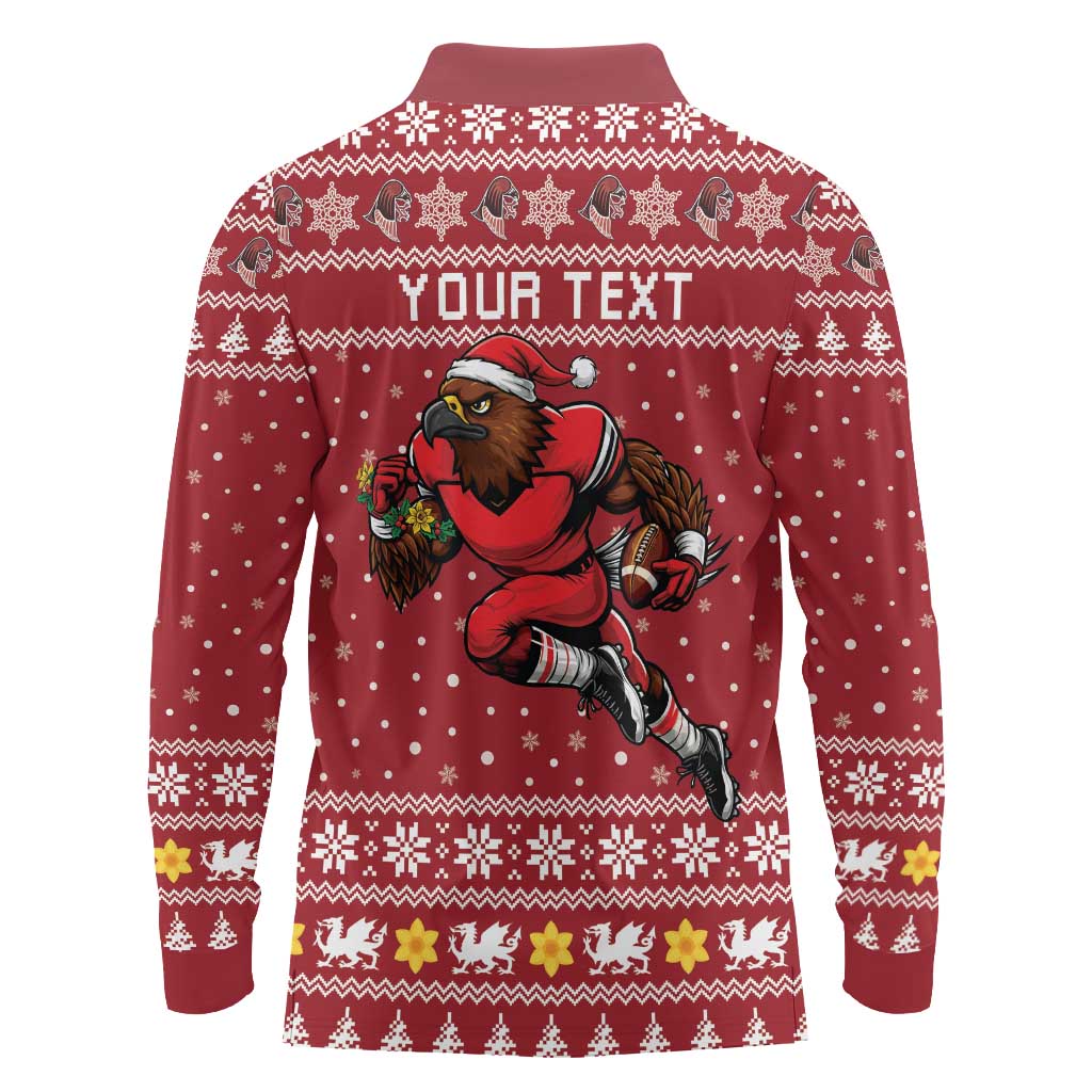 Personalized Radnorshire Wales Christmas Long Sleeve Polo Shirt Red-Tailed Hawk Rugby - Wonder Print Shop