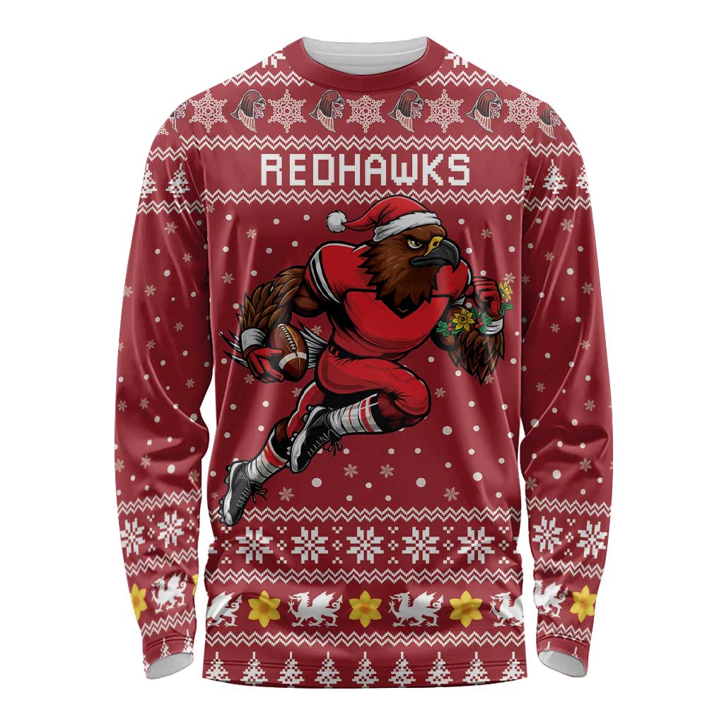 Personalized Radnorshire Wales Christmas Long Sleeve Shirt Red-Tailed Hawk Rugby - Wonder Print Shop