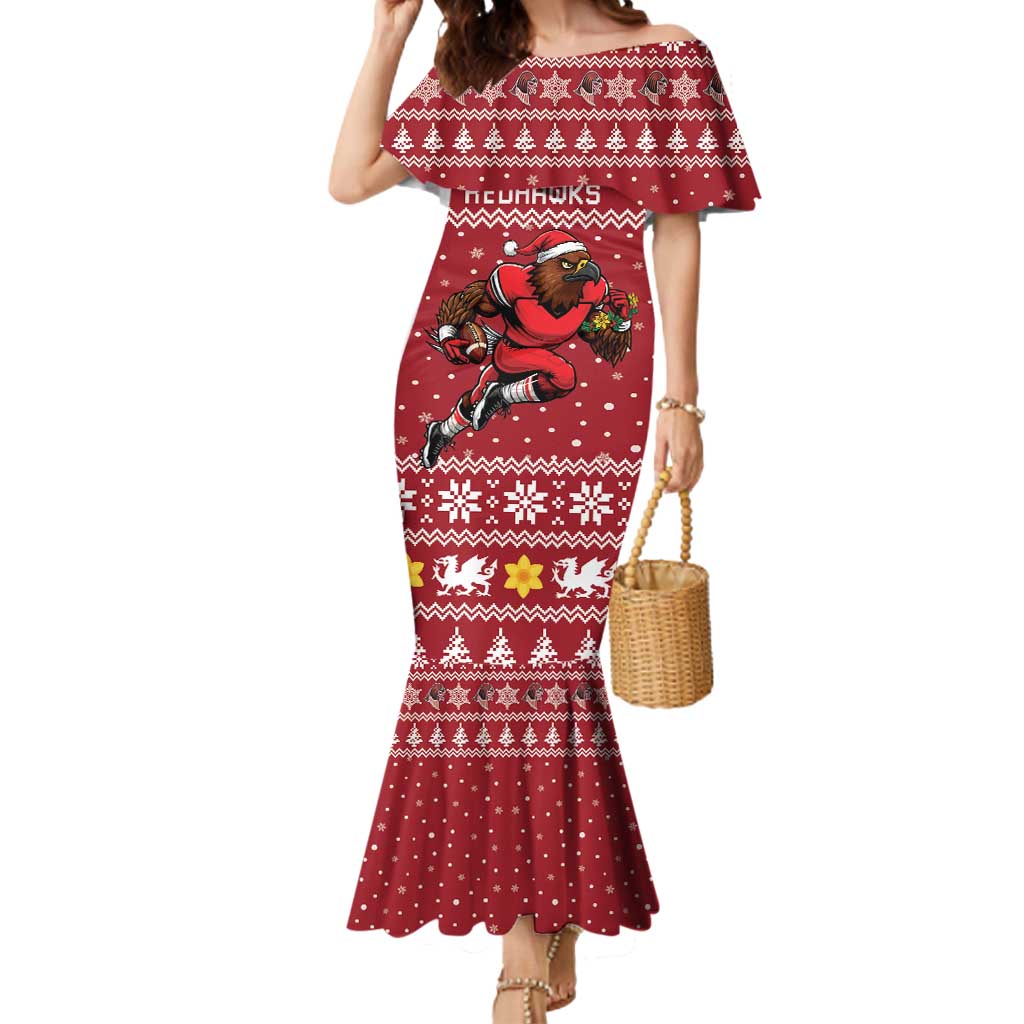 Personalized Radnorshire Wales Christmas Mermaid Dress Red-Tailed Hawk Rugby - Wonder Print Shop