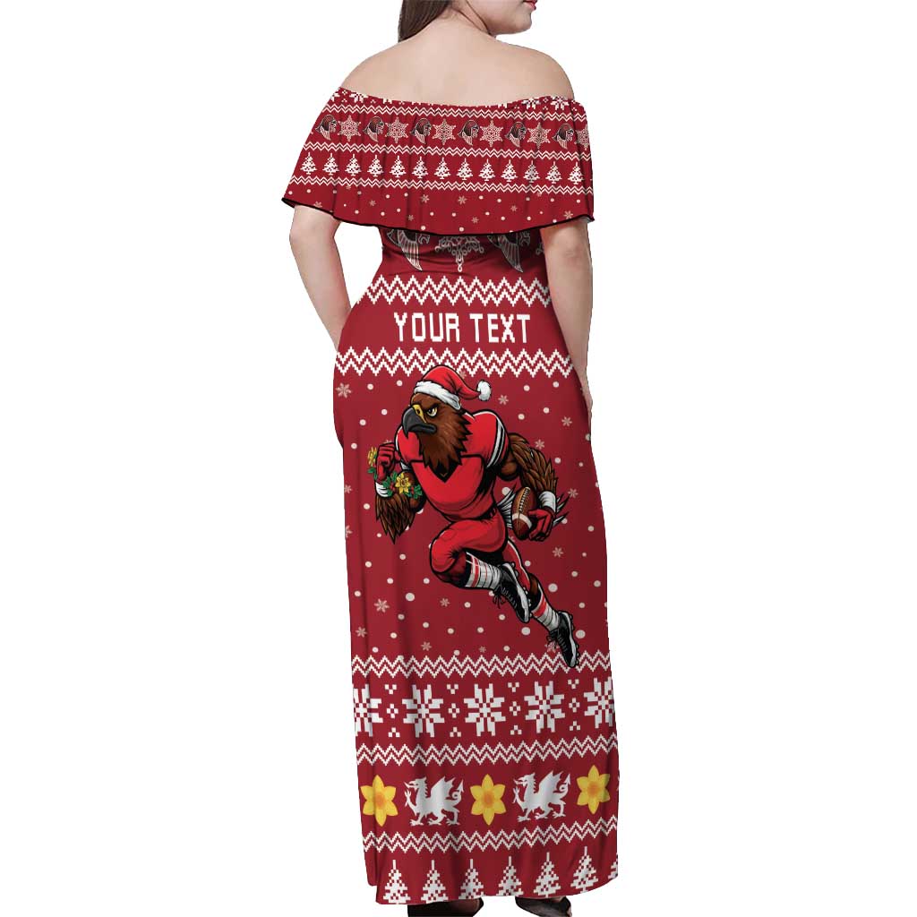 Personalized Radnorshire Wales Christmas Off Shoulder Maxi Dress Red-Tailed Hawk Rugby - Wonder Print Shop
