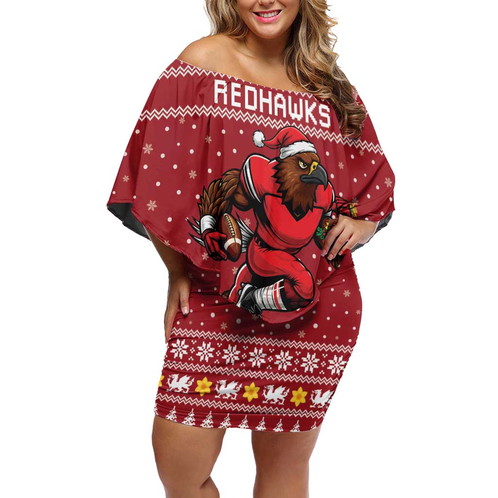 Personalized Radnorshire Wales Christmas Off Shoulder Short Dress Red-Tailed Hawk Rugby - Wonder Print Shop