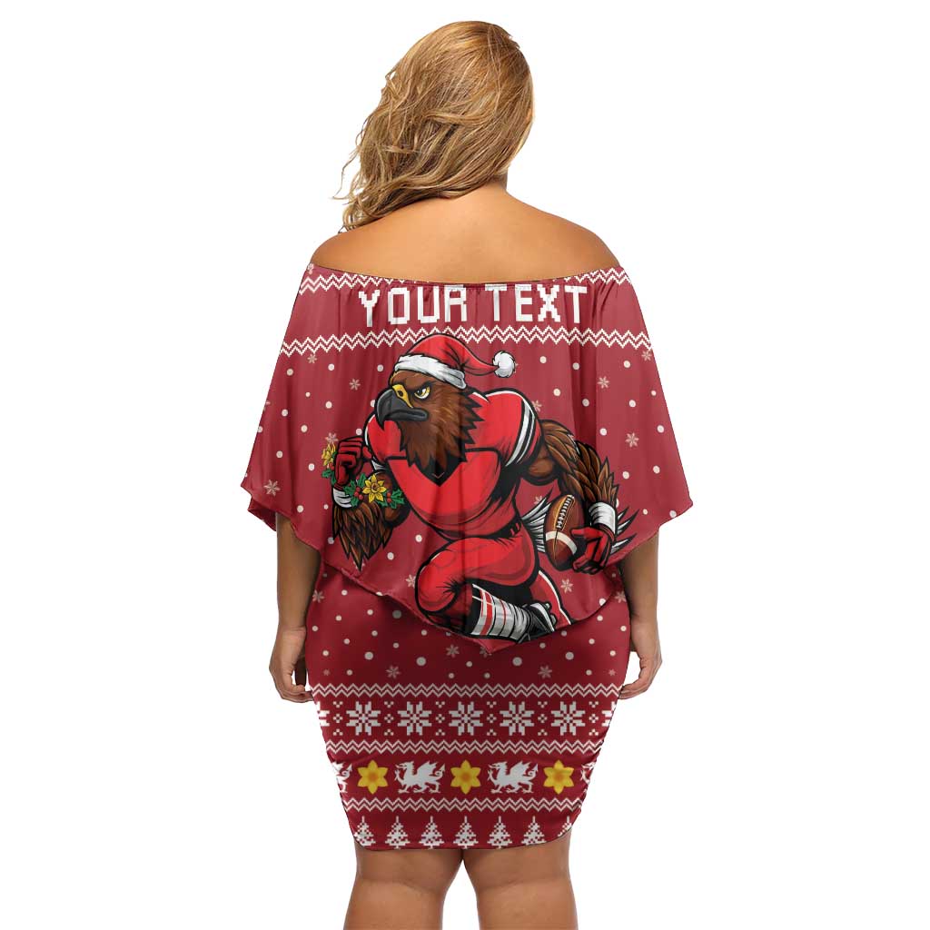 Personalized Radnorshire Wales Christmas Off Shoulder Short Dress Red-Tailed Hawk Rugby - Wonder Print Shop