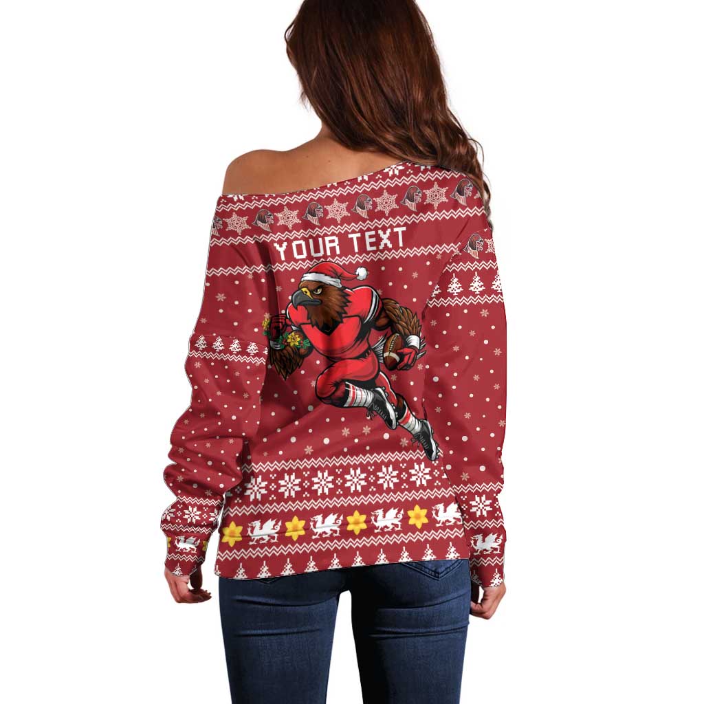 Personalized Radnorshire Wales Christmas Off Shoulder Sweater Red-Tailed Hawk Rugby - Wonder Print Shop