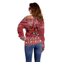 Personalized Radnorshire Wales Christmas Off Shoulder Sweater Red-Tailed Hawk Rugby - Wonder Print Shop