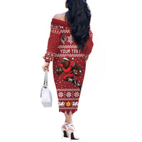 Personalized Radnorshire Wales Christmas Off The Shoulder Long Sleeve Dress Red-Tailed Hawk Rugby - Wonder Print Shop