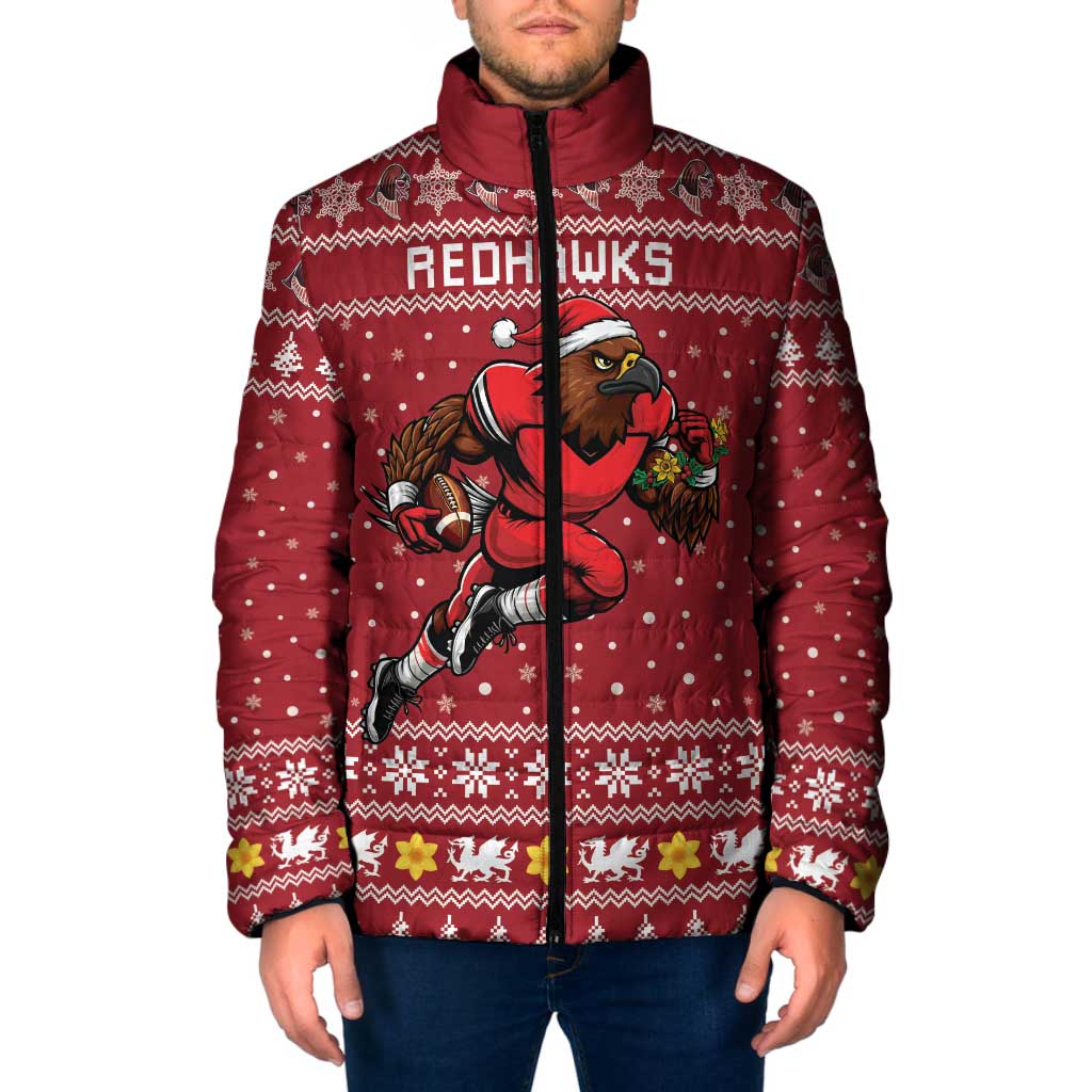 Personalized Radnorshire Wales Christmas Padded Jacket Red-Tailed Hawk Rugby - Wonder Print Shop