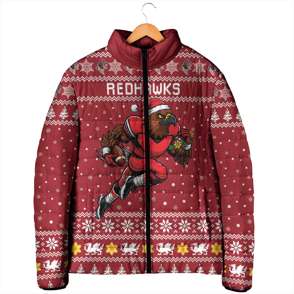 Personalized Radnorshire Wales Christmas Padded Jacket Red-Tailed Hawk Rugby - Wonder Print Shop