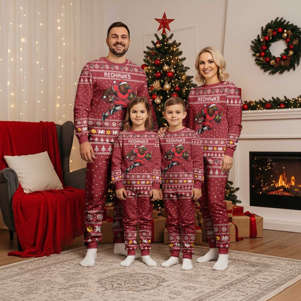 Personalized Radnorshire Wales Christmas Pajama Set Red-Tailed Hawk Rugby - Wonder Print Shop