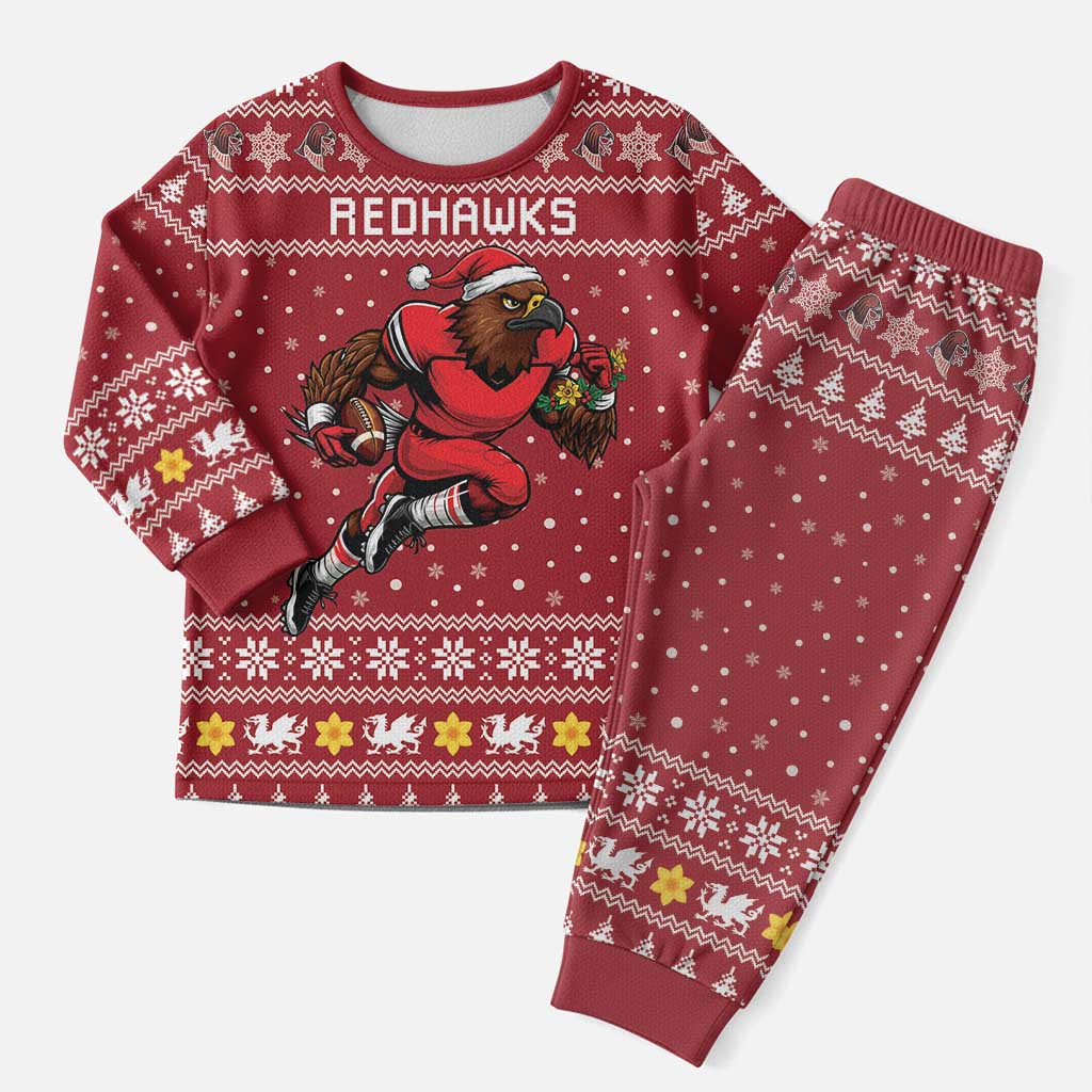 Personalized Radnorshire Wales Christmas Pajama Set Red-Tailed Hawk Rugby - Wonder Print Shop
