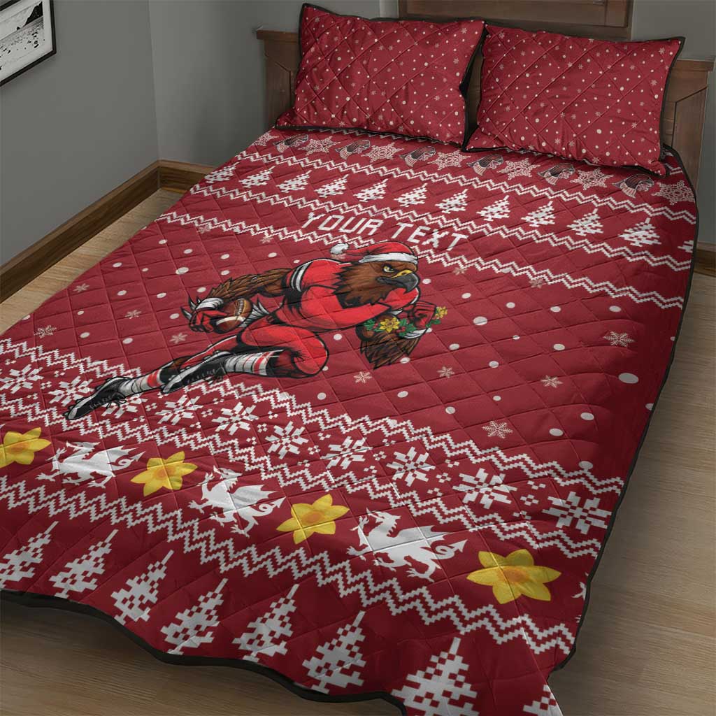 Personalized Radnorshire Wales Christmas Quilt Bed Set Red-Tailed Hawk Rugby - Wonder Print Shop