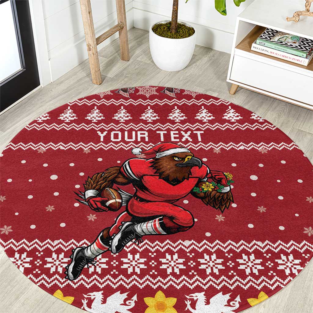 Personalized Radnorshire Wales Christmas Round Carpet Red-Tailed Hawk Rugby - Wonder Print Shop