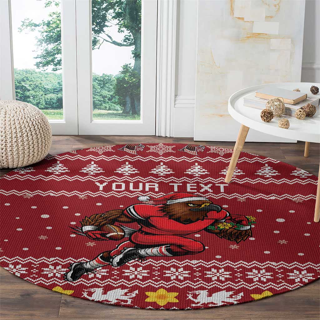 Personalized Radnorshire Wales Christmas Round Carpet Red-Tailed Hawk Rugby - Wonder Print Shop