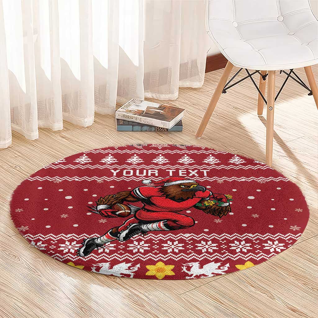Personalized Radnorshire Wales Christmas Round Carpet Red-Tailed Hawk Rugby - Wonder Print Shop