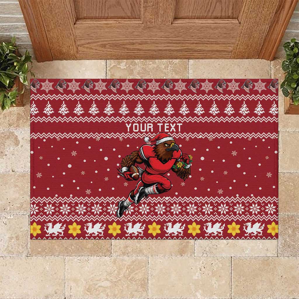 Personalized Radnorshire Wales Christmas Rubber Doormat Red-Tailed Hawk Rugby - Wonder Print Shop
