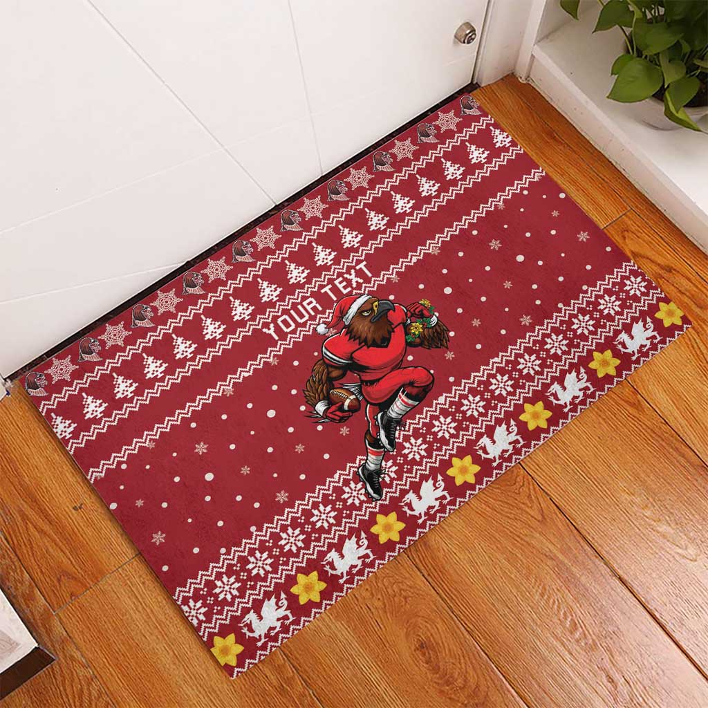 Personalized Radnorshire Wales Christmas Rubber Doormat Red-Tailed Hawk Rugby - Wonder Print Shop