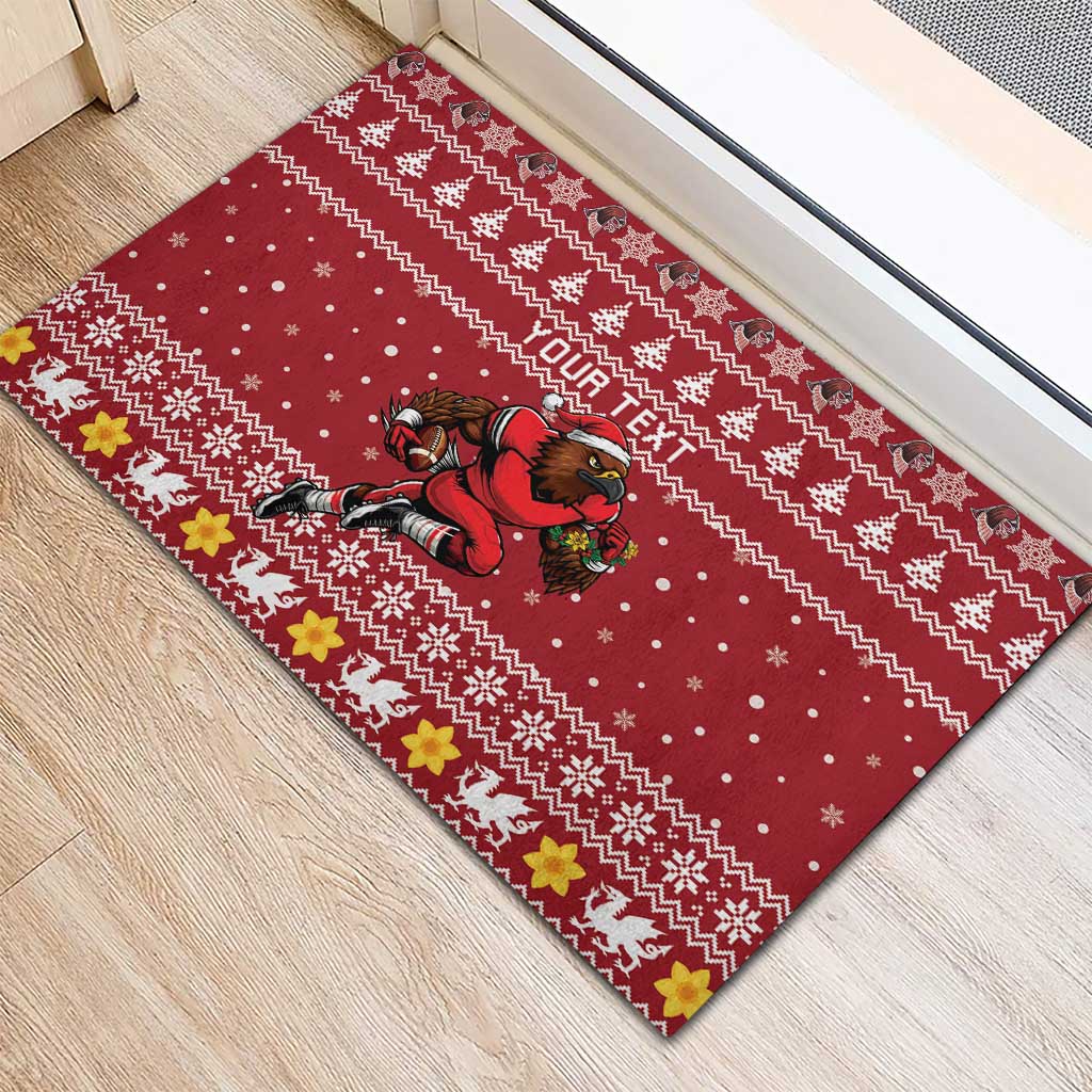 Personalized Radnorshire Wales Christmas Rubber Doormat Red-Tailed Hawk Rugby - Wonder Print Shop