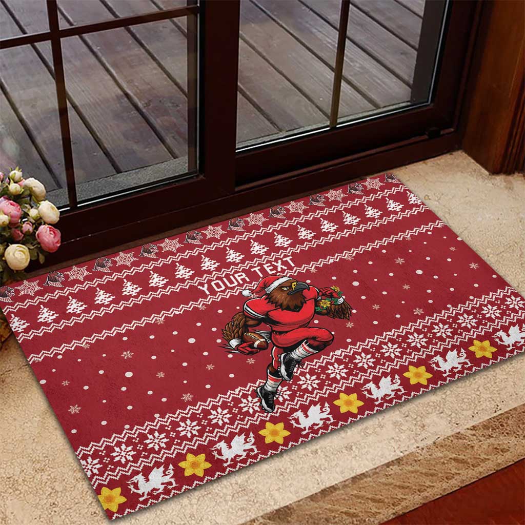 Personalized Radnorshire Wales Christmas Rubber Doormat Red-Tailed Hawk Rugby - Wonder Print Shop