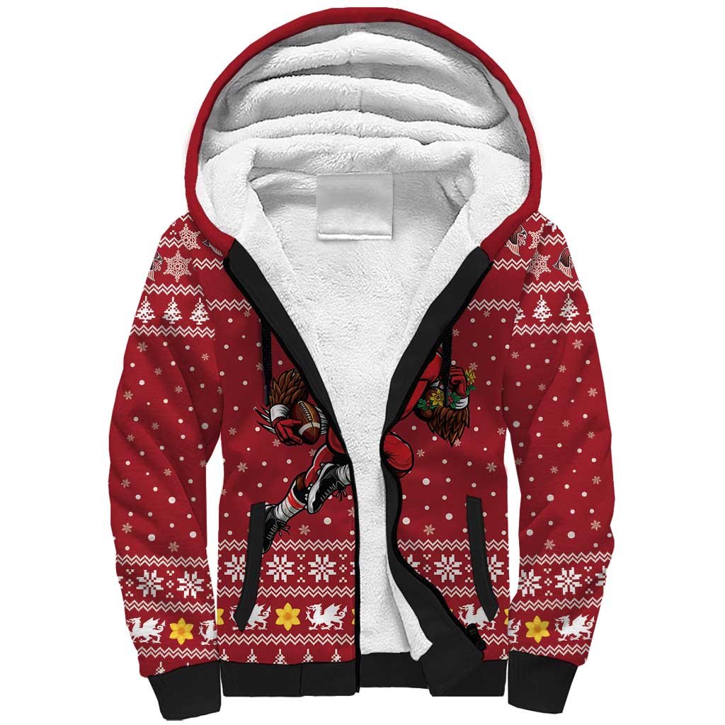 Personalized Radnorshire Wales Christmas Sherpa Hoodie Red-Tailed Hawk Rugby - Wonder Print Shop