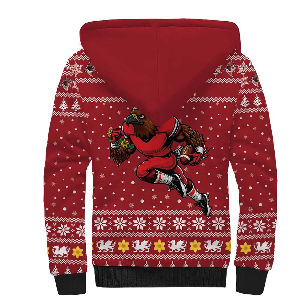 Personalized Radnorshire Wales Christmas Sherpa Hoodie Red-Tailed Hawk Rugby - Wonder Print Shop