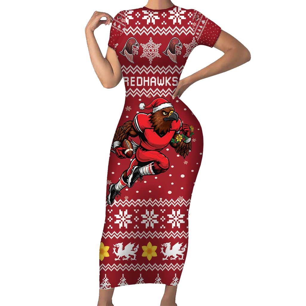 Personalized Radnorshire Wales Christmas Short Sleeve Bodycon Dress Red-Tailed Hawk Rugby - Wonder Print Shop