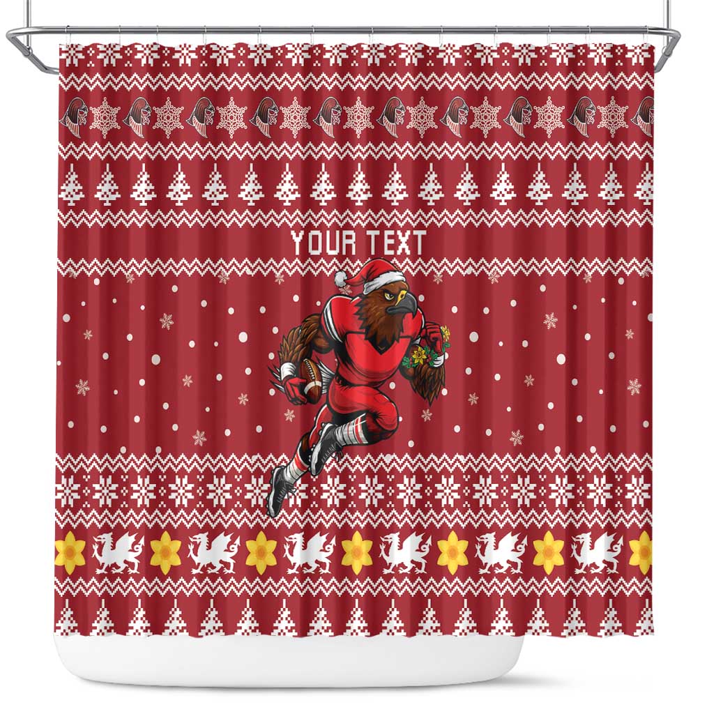 Personalized Radnorshire Wales Christmas Shower Curtain Red-Tailed Hawk Rugby - Wonder Print Shop