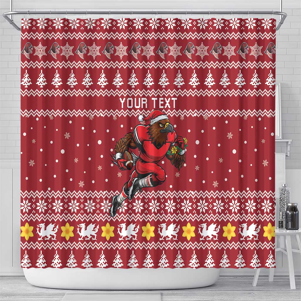 Personalized Radnorshire Wales Christmas Shower Curtain Red-Tailed Hawk Rugby - Wonder Print Shop