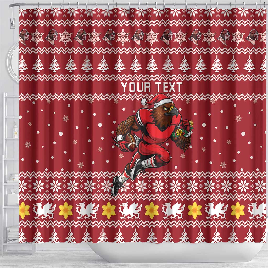 Personalized Radnorshire Wales Christmas Shower Curtain Red-Tailed Hawk Rugby - Wonder Print Shop