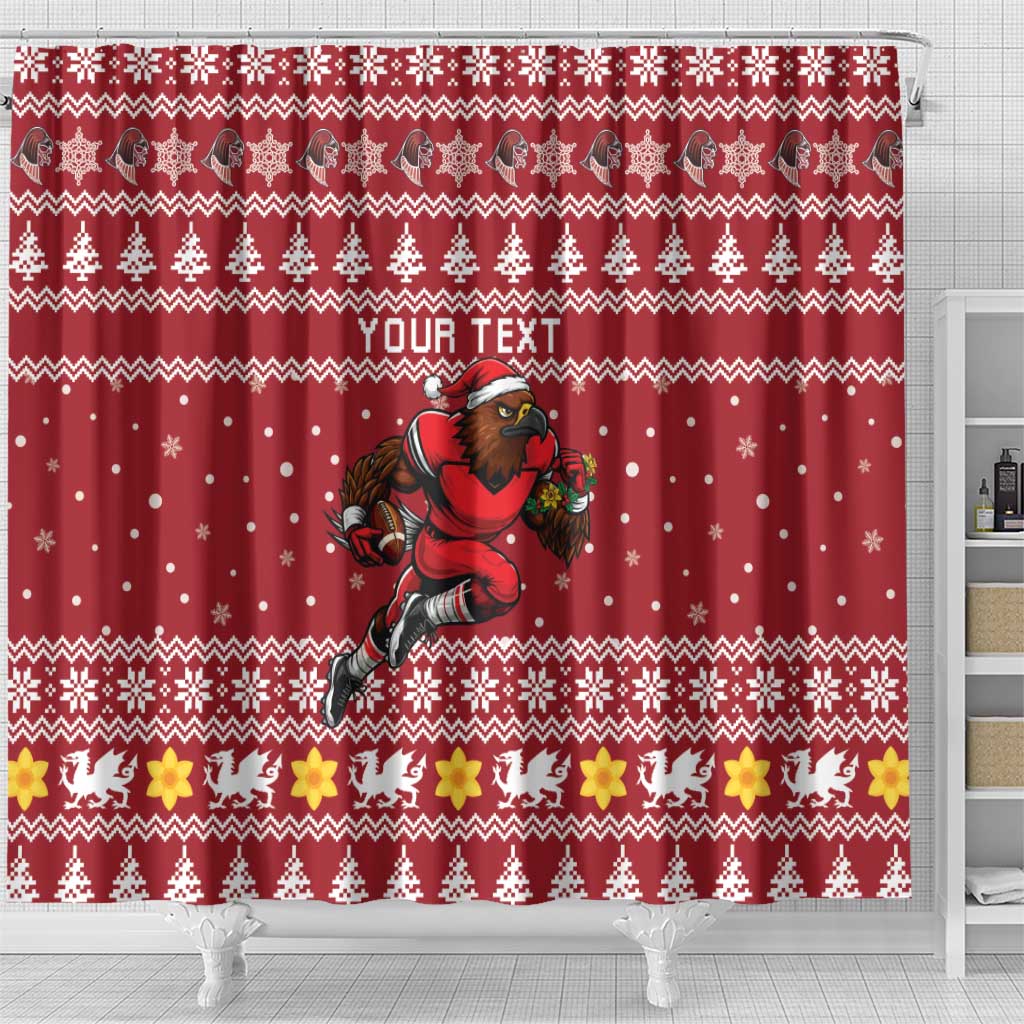 Personalized Radnorshire Wales Christmas Shower Curtain Red-Tailed Hawk Rugby - Wonder Print Shop