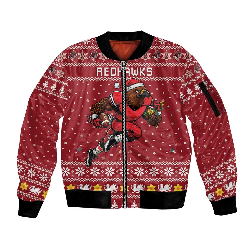 Personalized Radnorshire Wales Christmas Sleeve Zip Bomber Jacket Red-Tailed Hawk Rugby - Wonder Print Shop