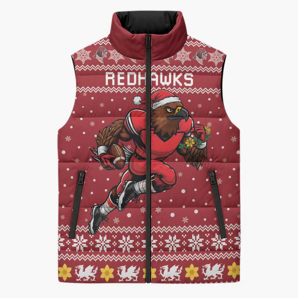 Personalized Radnorshire Wales Christmas Sleeveless Puffer Jacket Red-Tailed Hawk Rugby - Wonder Print Shop