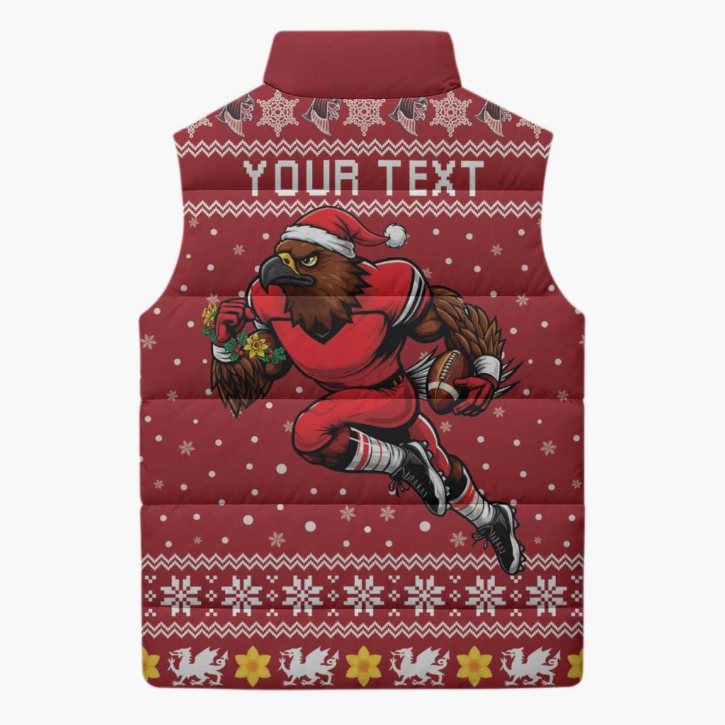 Personalized Radnorshire Wales Christmas Sleeveless Puffer Jacket Red-Tailed Hawk Rugby - Wonder Print Shop