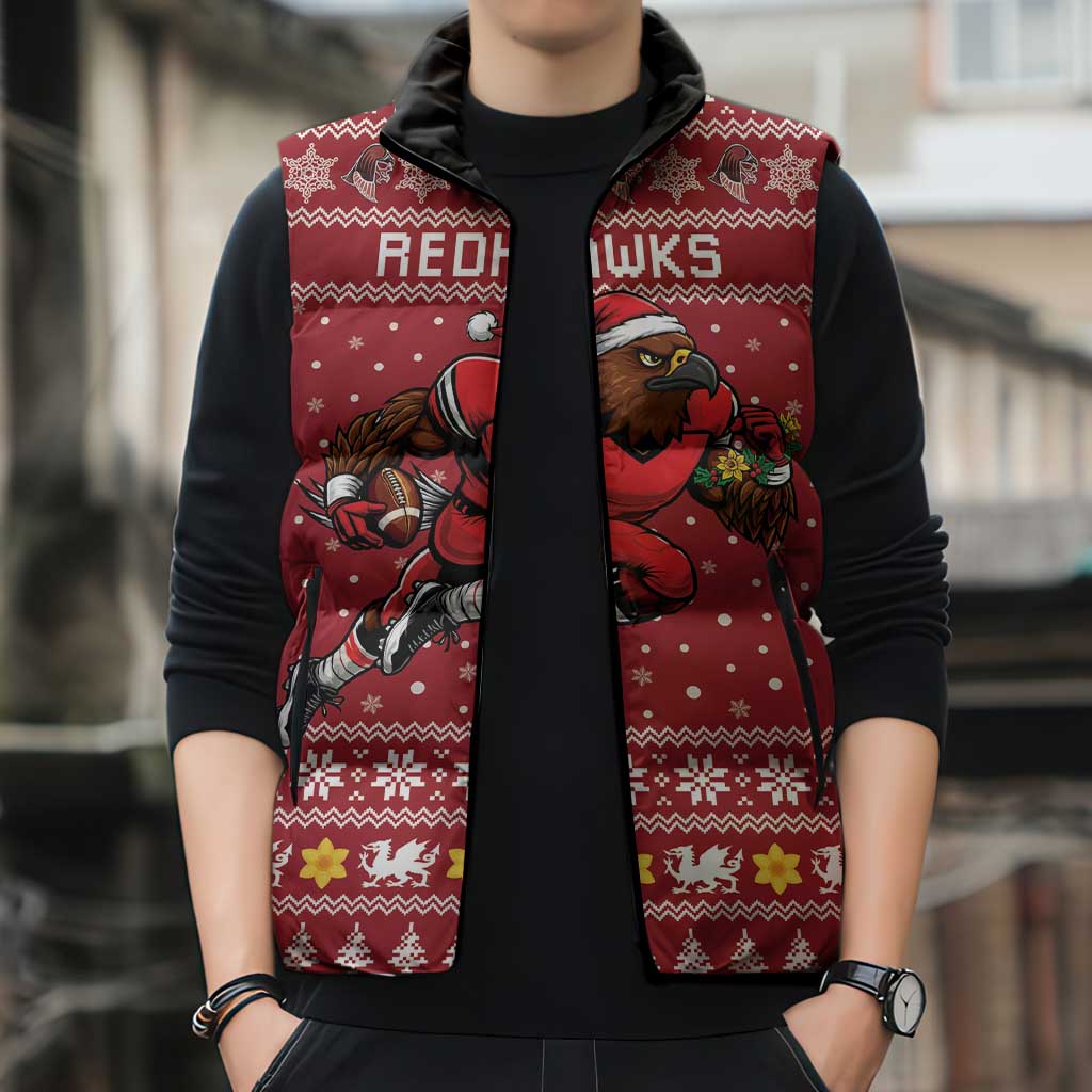 Personalized Radnorshire Wales Christmas Sleeveless Puffer Jacket Red-Tailed Hawk Rugby - Wonder Print Shop