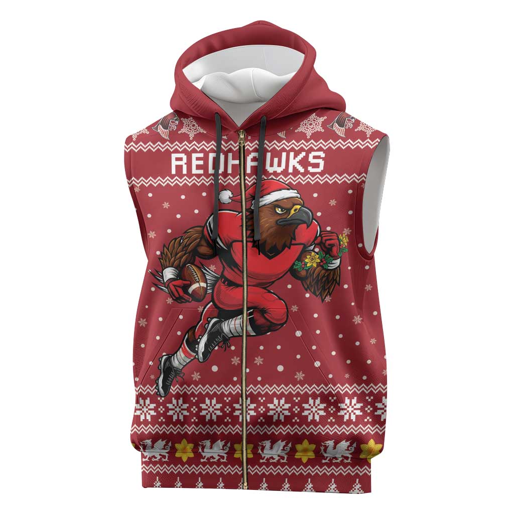 Personalized Radnorshire Wales Christmas Sleeveless Zip Hoodie Red-Tailed Hawk Rugby - Wonder Print Shop