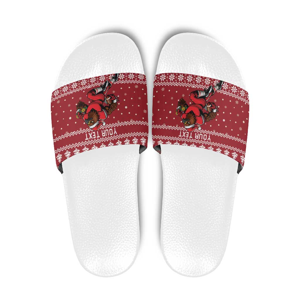 Personalized Radnorshire Wales Christmas Slide Sandals Red-Tailed Hawk Rugby - Wonder Print Shop