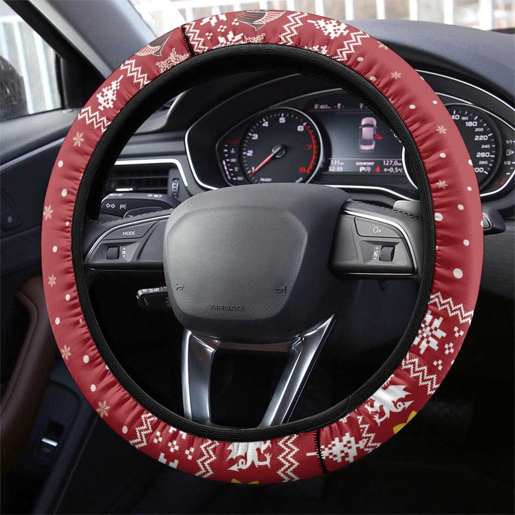 Radnorshire Wales Christmas Steering Wheel Cover Red-Tailed Hawk Rugby - Wonder Print Shop