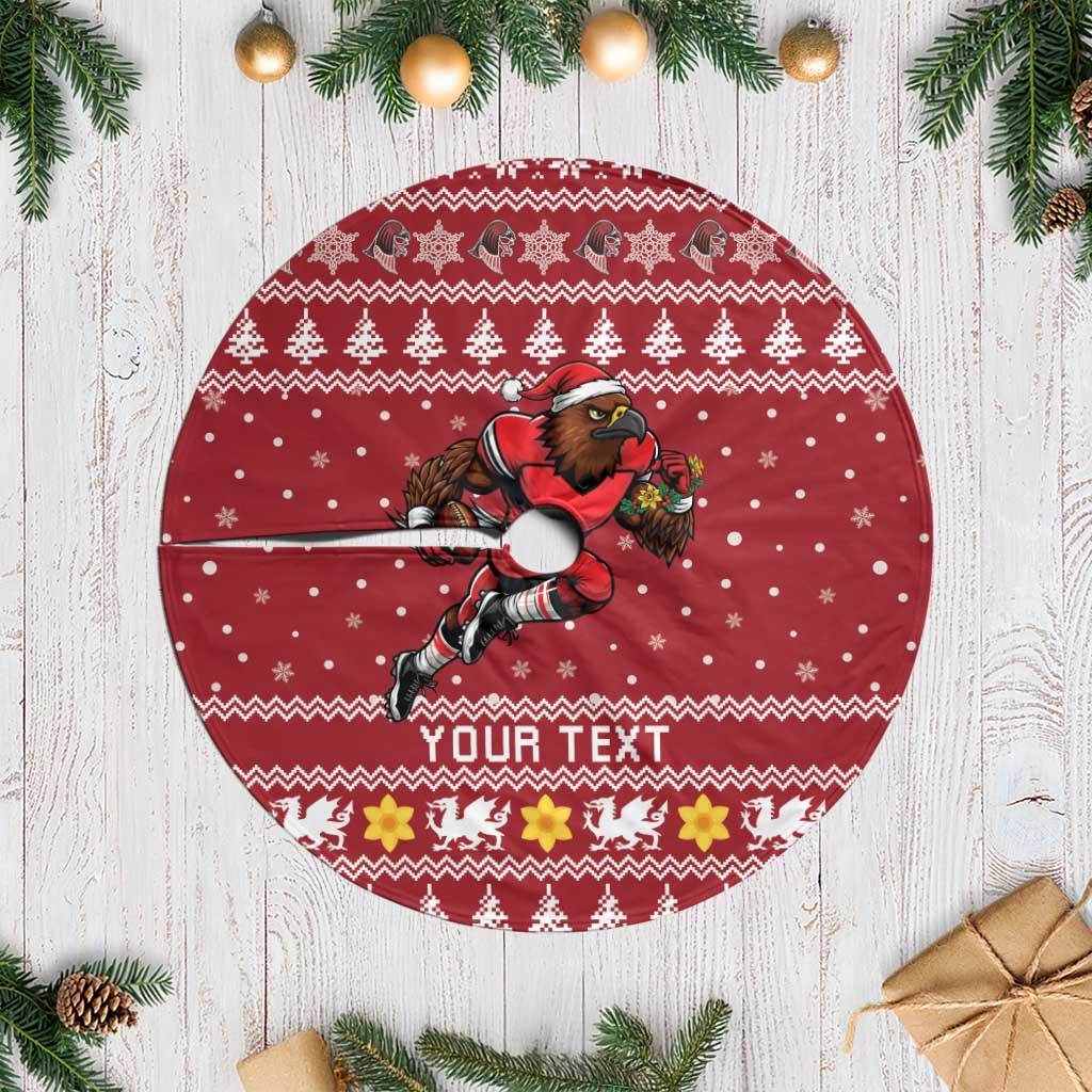 Personalized Radnorshire Wales Christmas Tree Skirt Red-Tailed Hawk Rugby - Wonder Print Shop